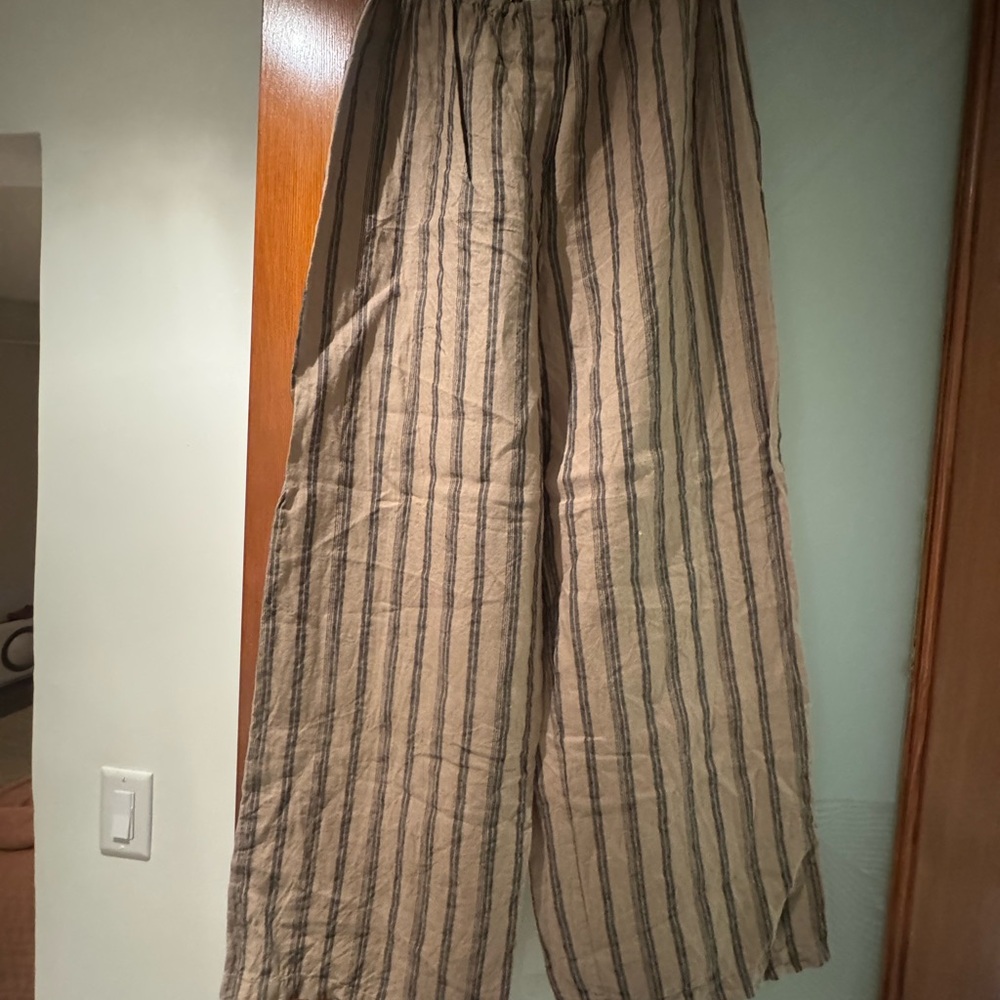 STAUD Beige and Black Striped women’s pants